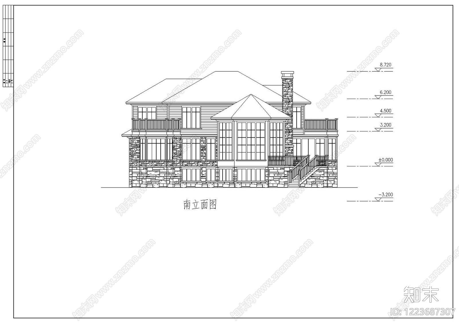 别墅建筑cad施工图下载【ID:1223687307】