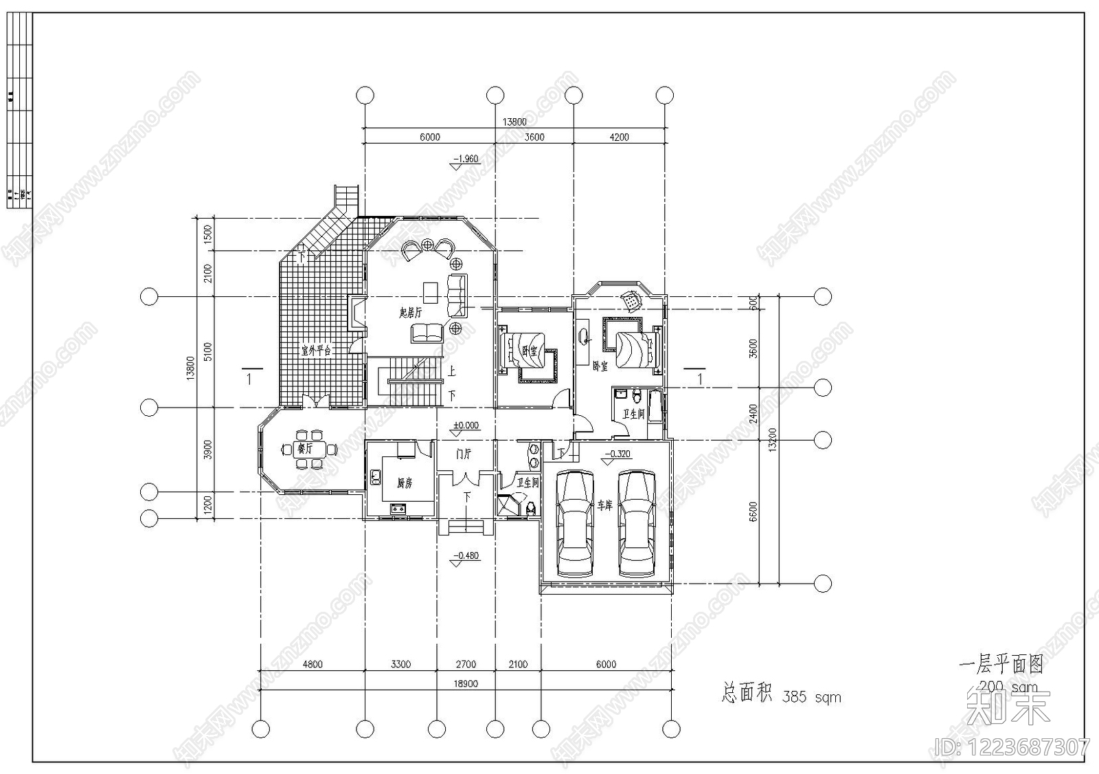 别墅建筑cad施工图下载【ID:1223687307】