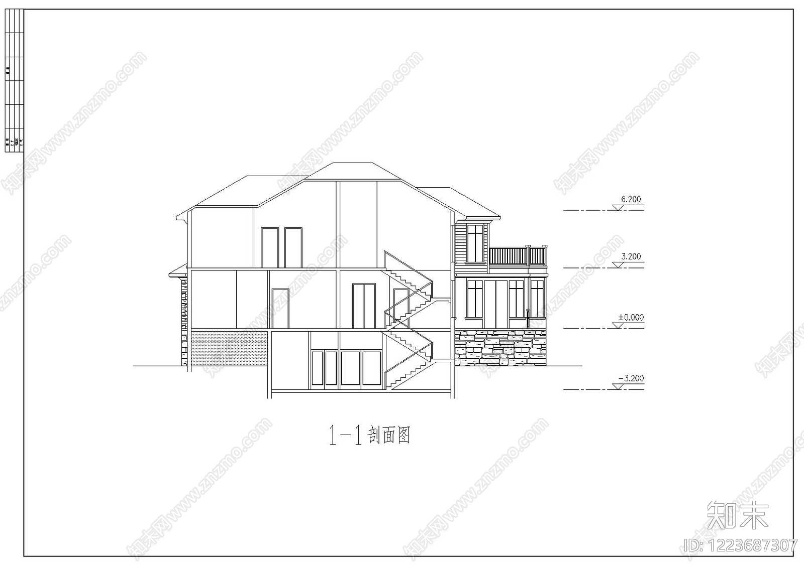 别墅建筑cad施工图下载【ID:1223687307】