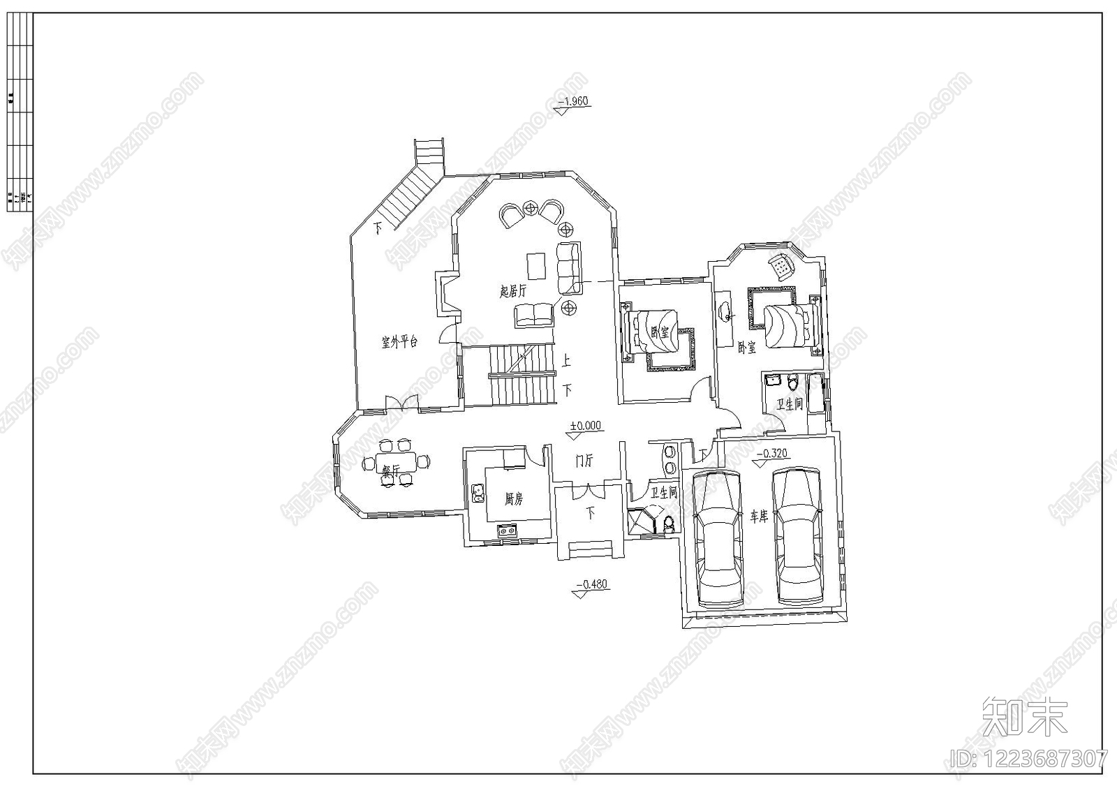 别墅建筑cad施工图下载【ID:1223687307】