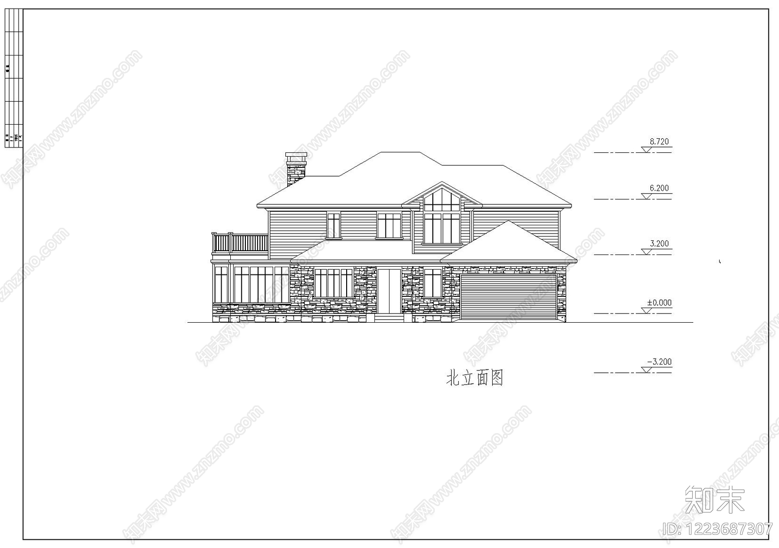 别墅建筑cad施工图下载【ID:1223687307】