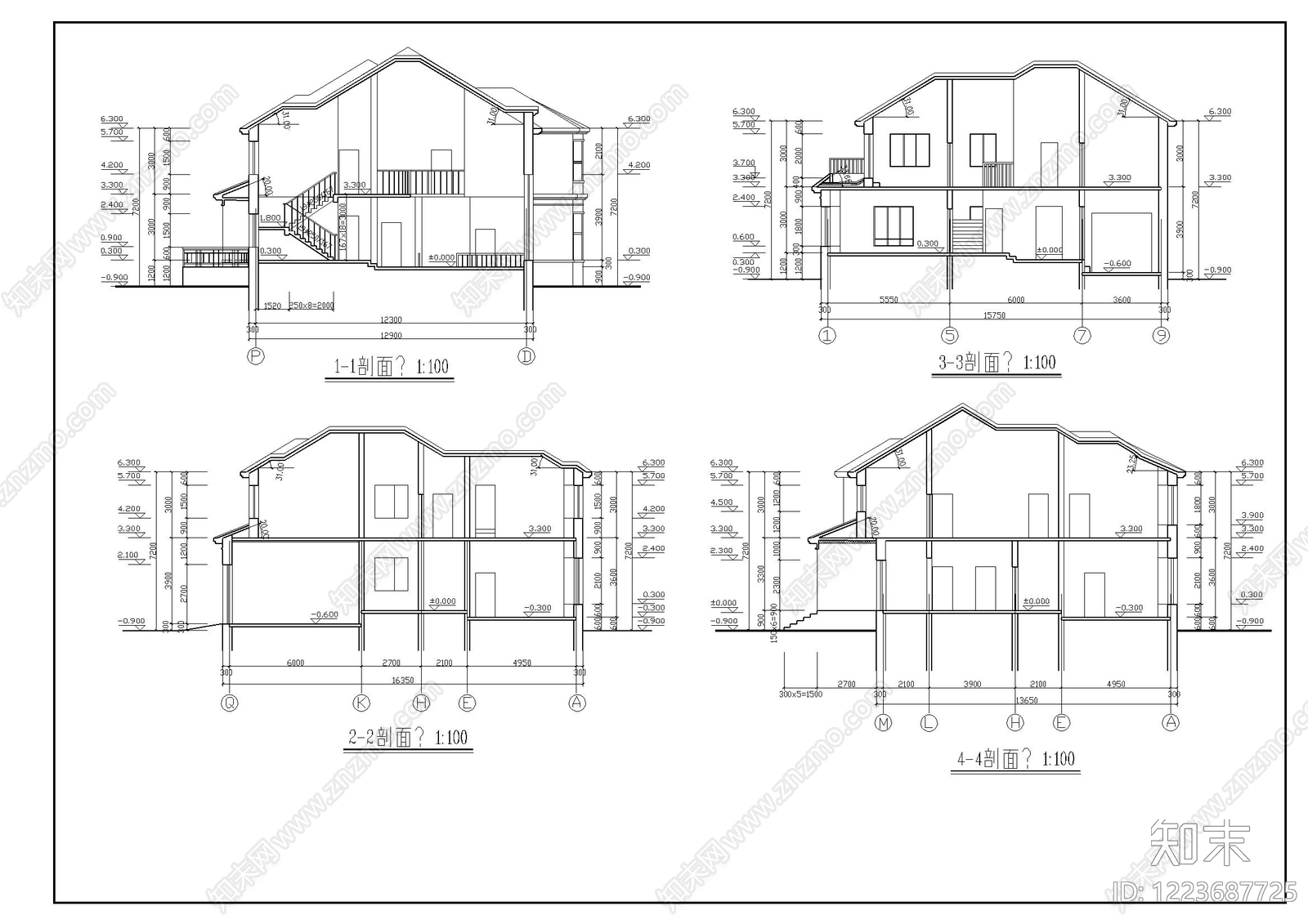 别墅建筑cad施工图下载【ID:1223687725】