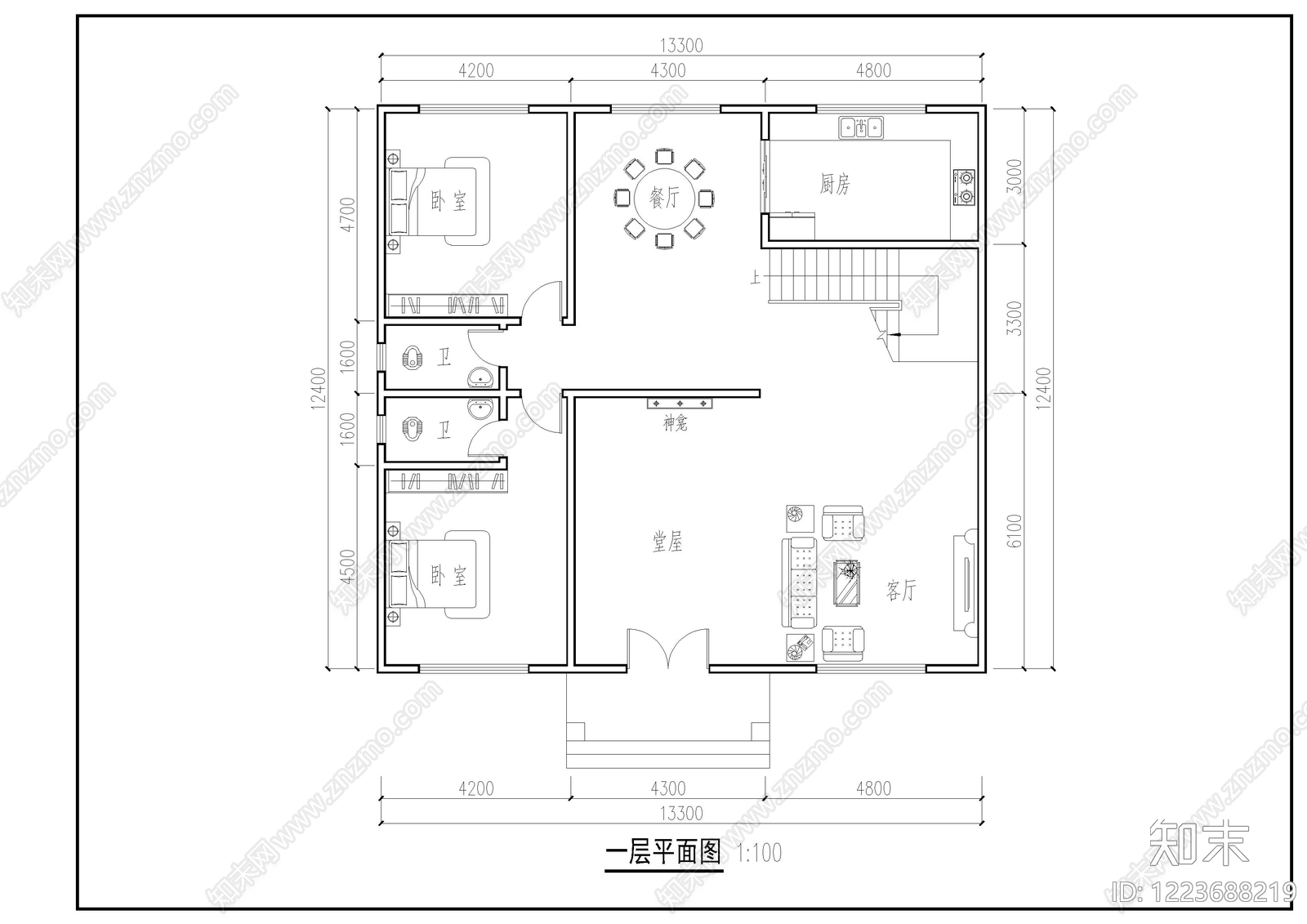 别墅建筑cad施工图下载【ID:1223688219】