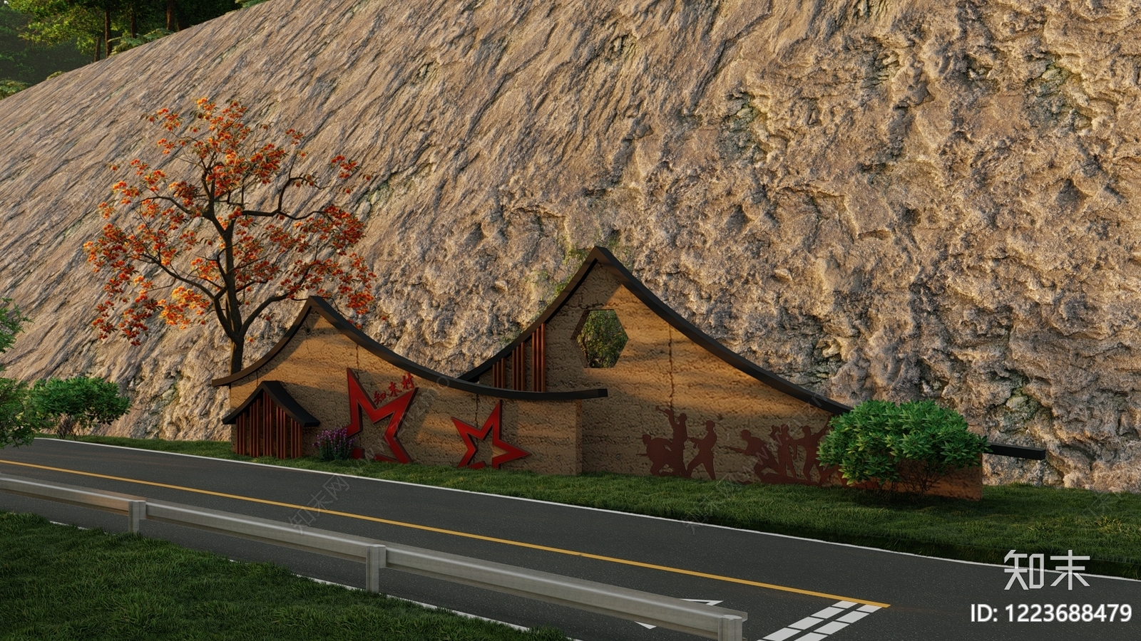 中式古建景墙SU模型下载【ID:1223688479】