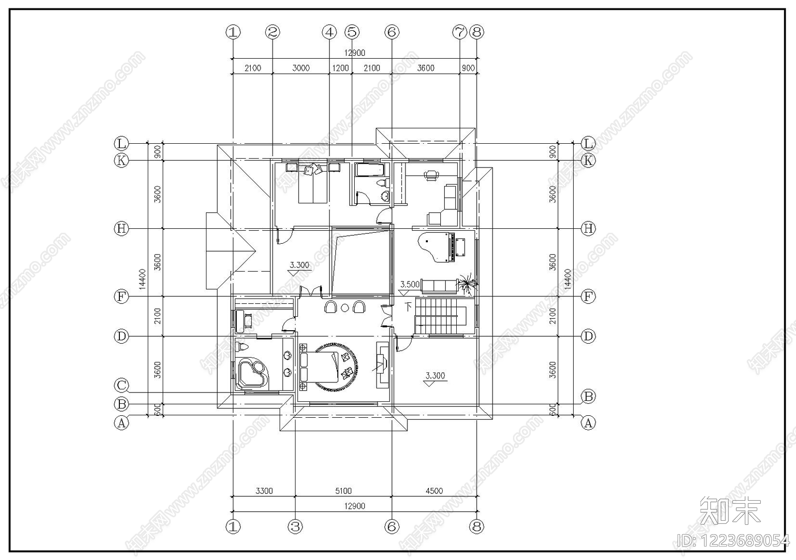 别墅建筑cad施工图下载【ID:1223689054】