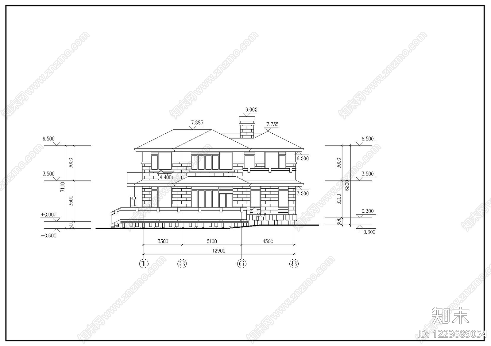别墅建筑cad施工图下载【ID:1223689054】