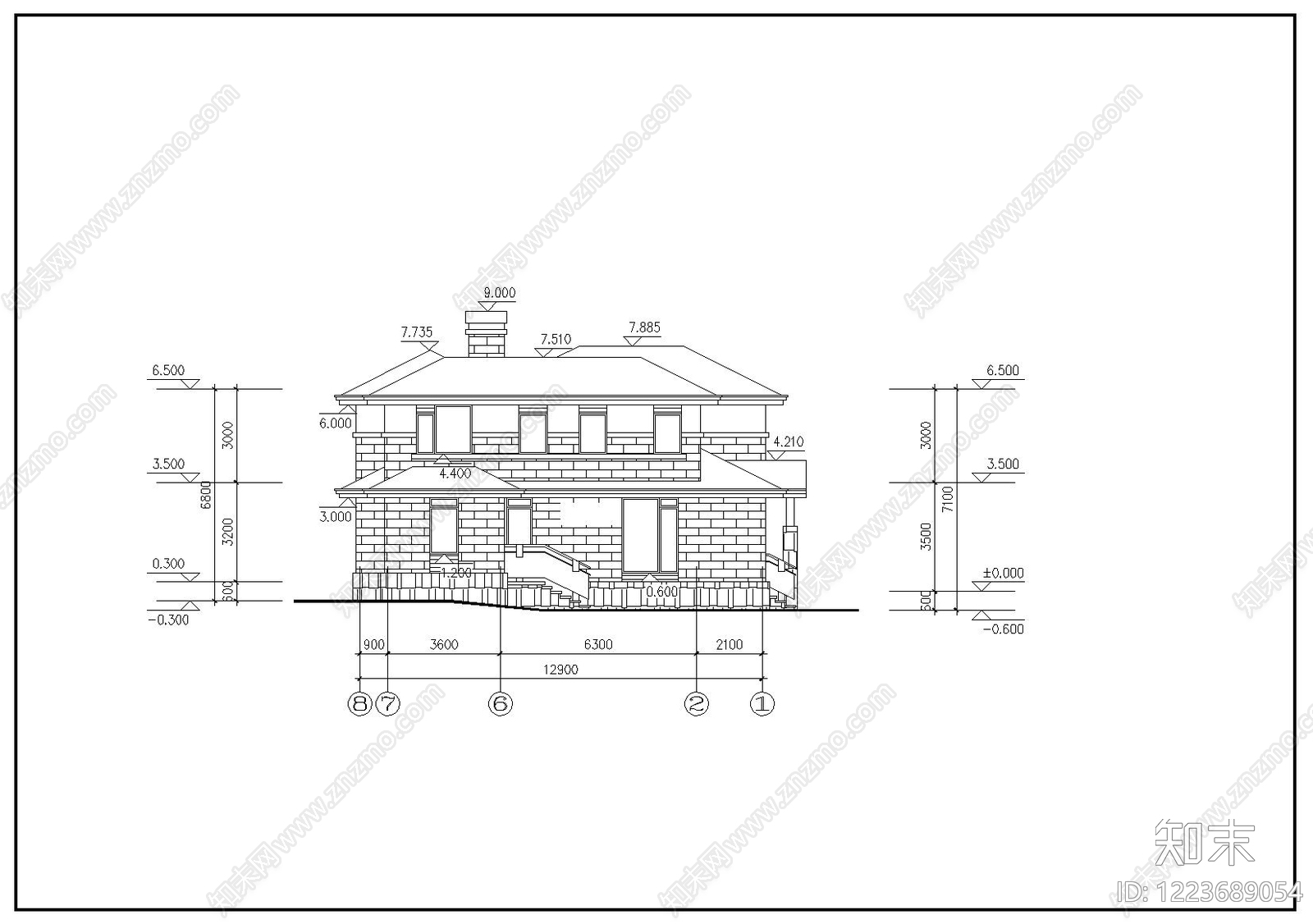 别墅建筑cad施工图下载【ID:1223689054】