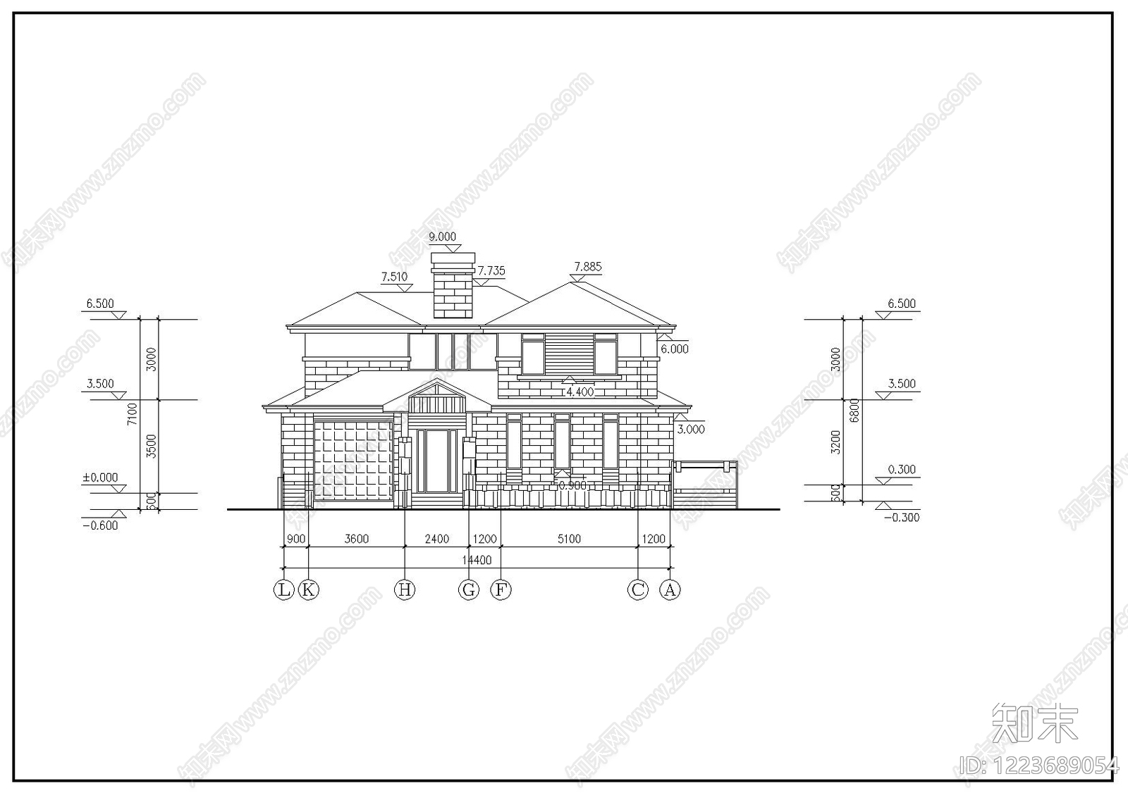 别墅建筑cad施工图下载【ID:1223689054】