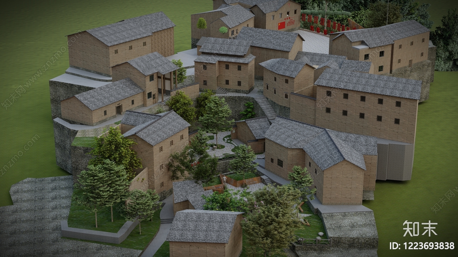 中式古建乡村民房SU模型下载【ID:1223693838】