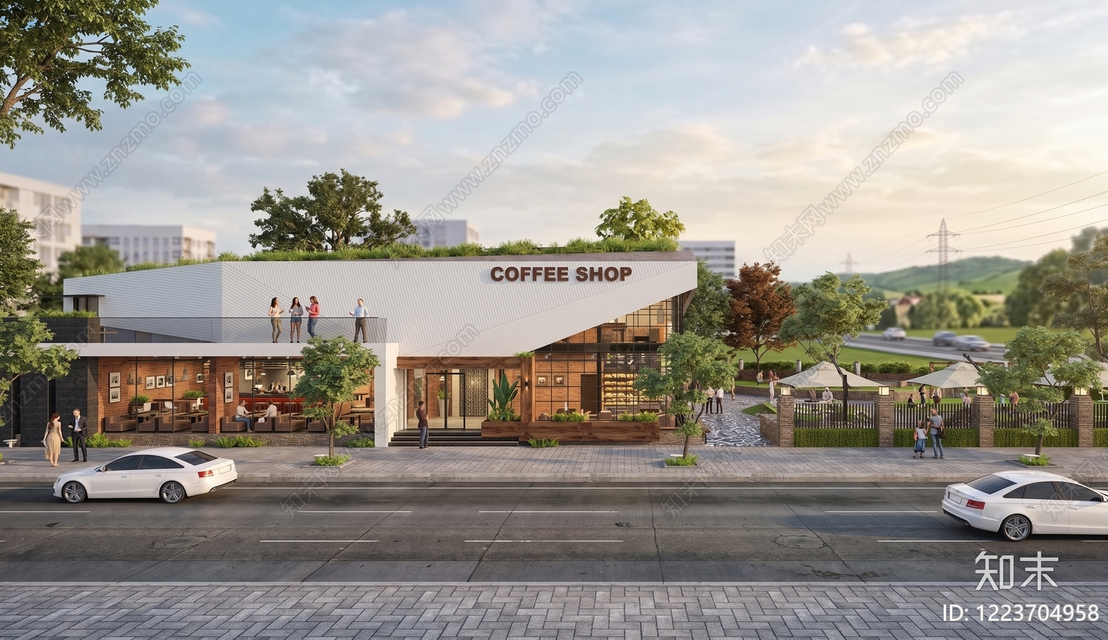 现代简约餐饮建筑SU模型下载【ID:1223704958】