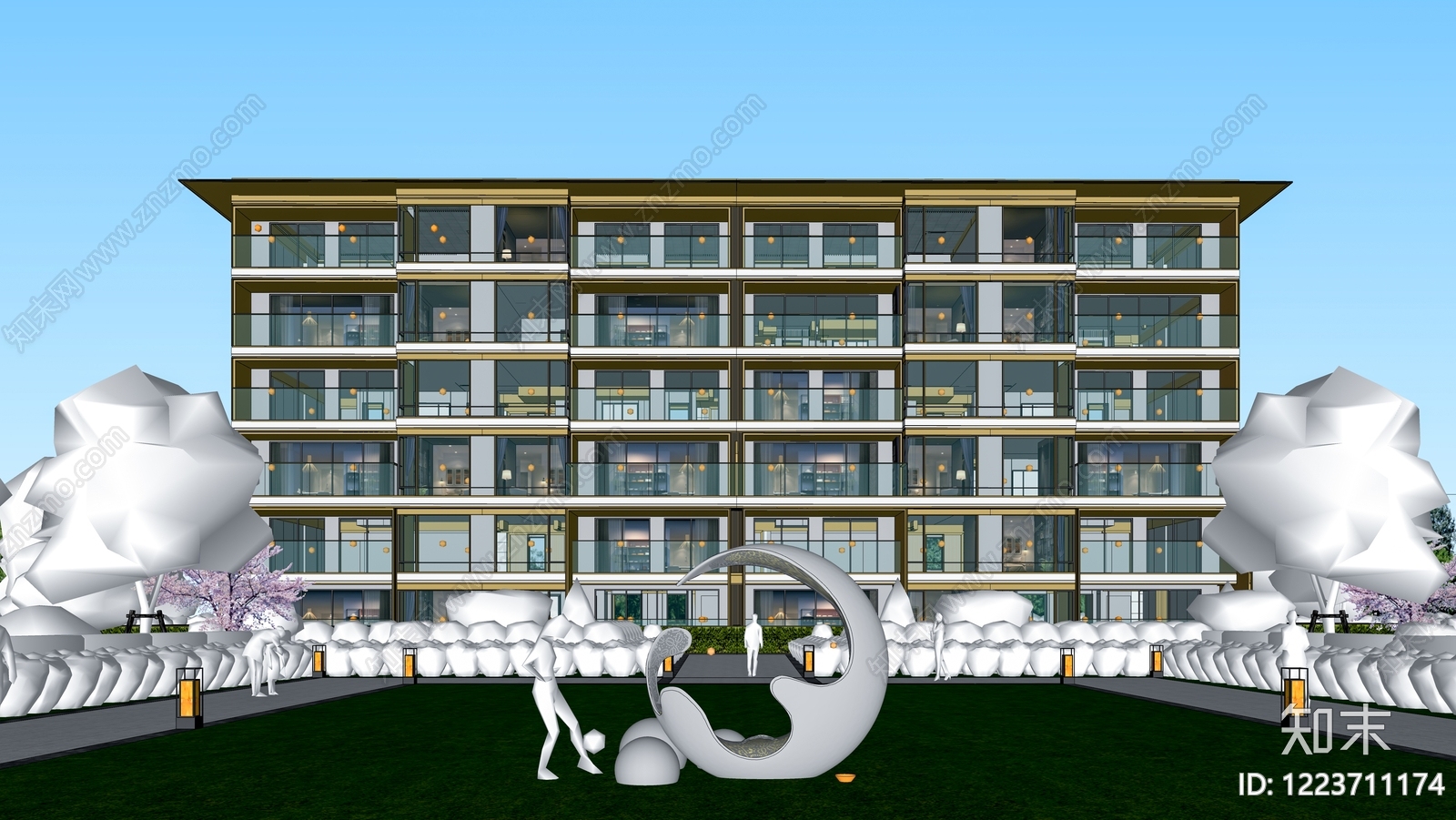现代主义多层住宅SU模型下载【ID:1223711174】