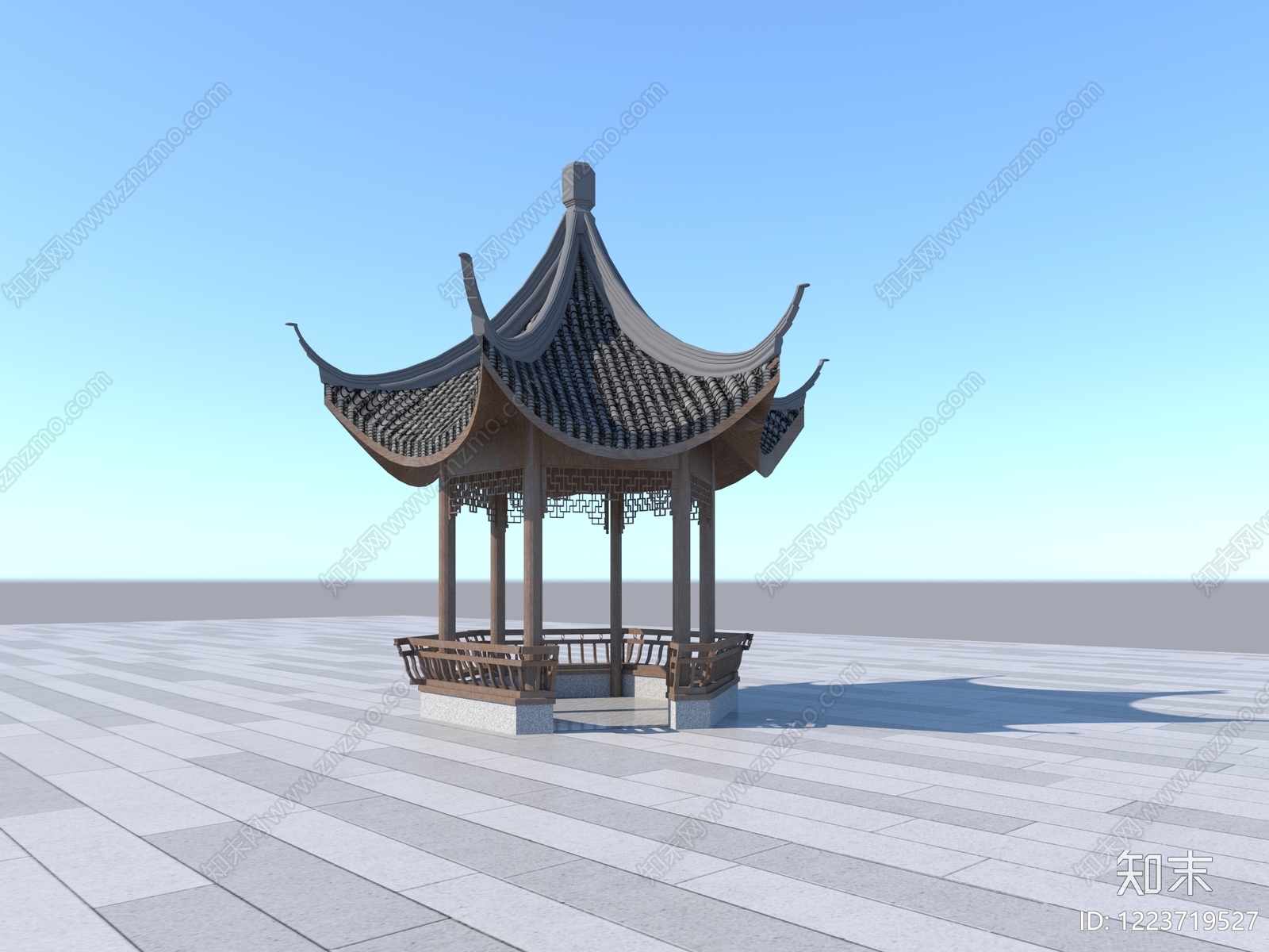 中式古建景观亭3D模型渲染效果图