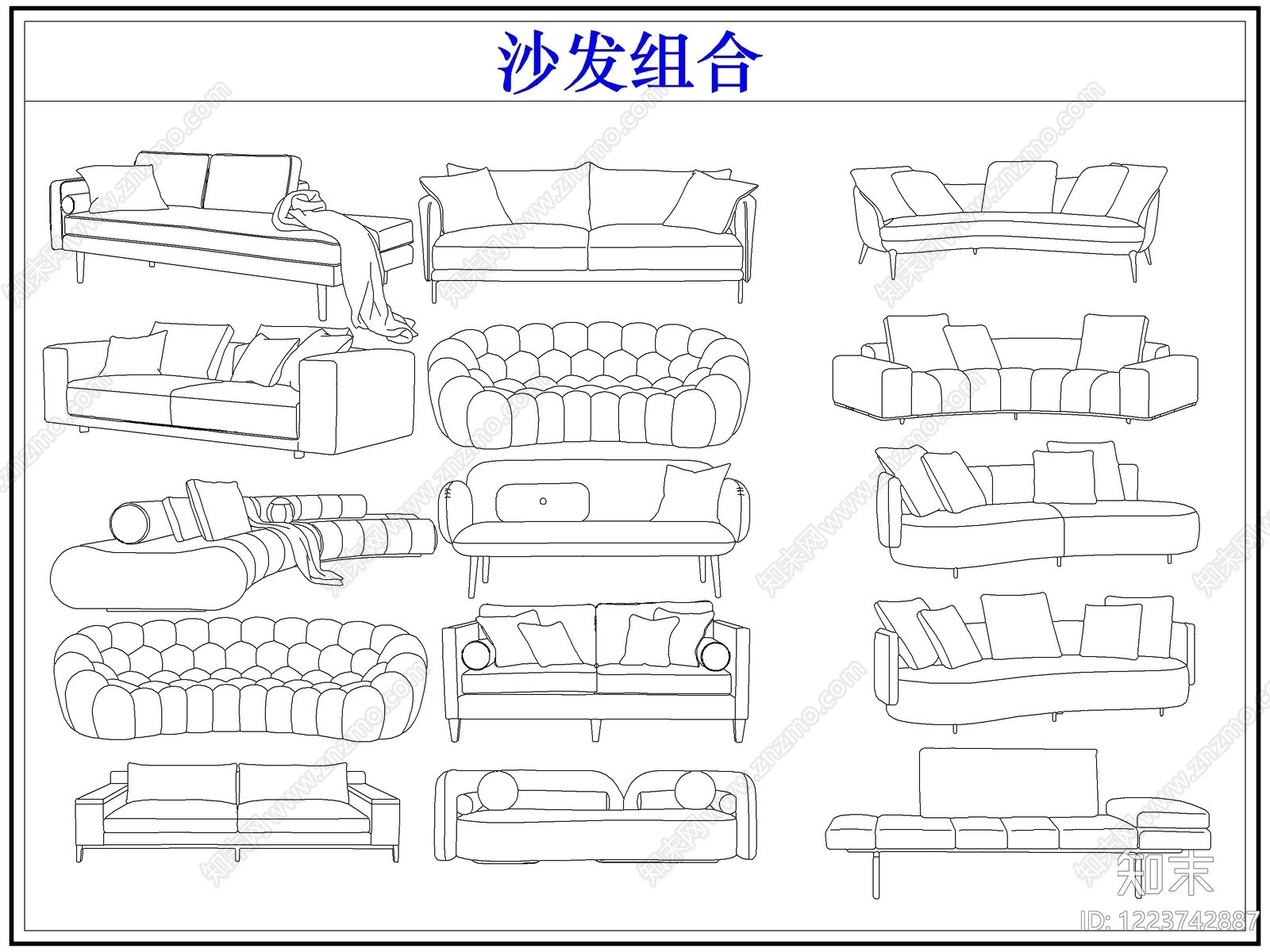 沙发cad施工图下载【ID:1223742887】
