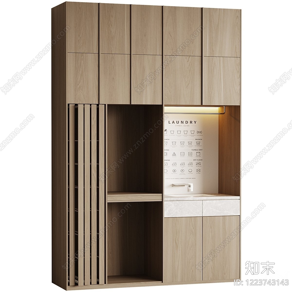 原木风洗衣机柜3D模型下载【ID:1223743143】