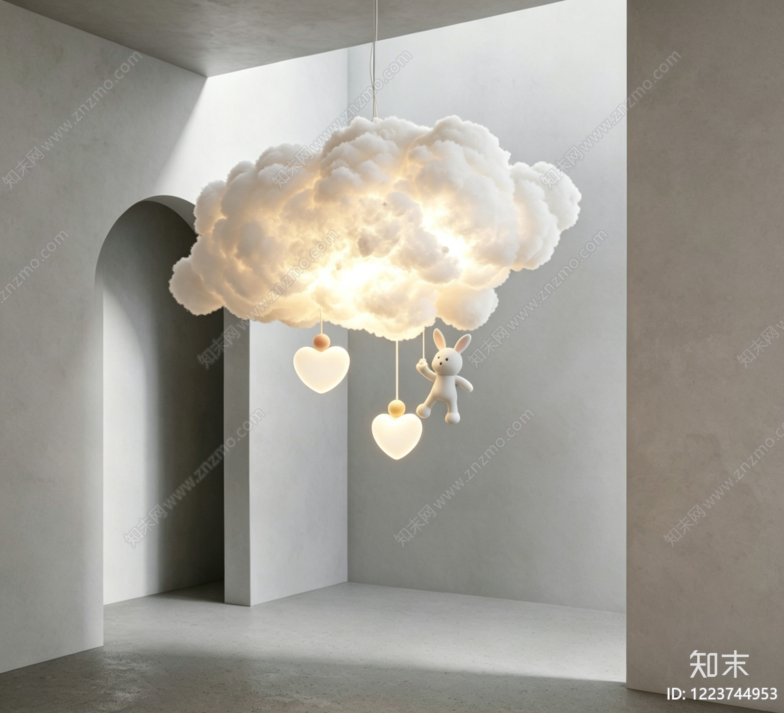 奶油风儿童房吊灯3D模型渲染效果图