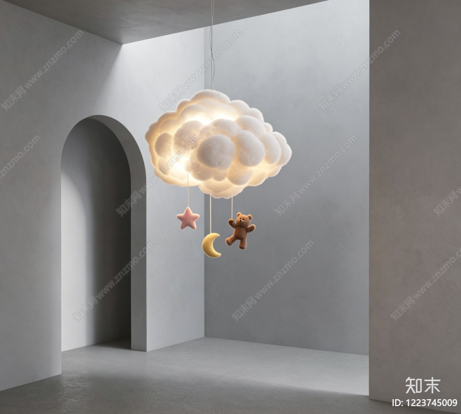 奶油风儿童房吊灯3D模型渲染效果图