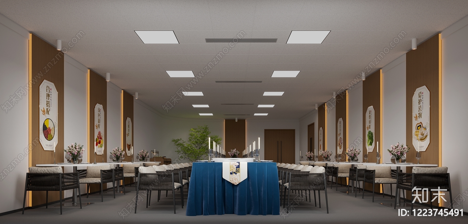 现代简约酒店餐厅3D模型下载【ID:1223745491】