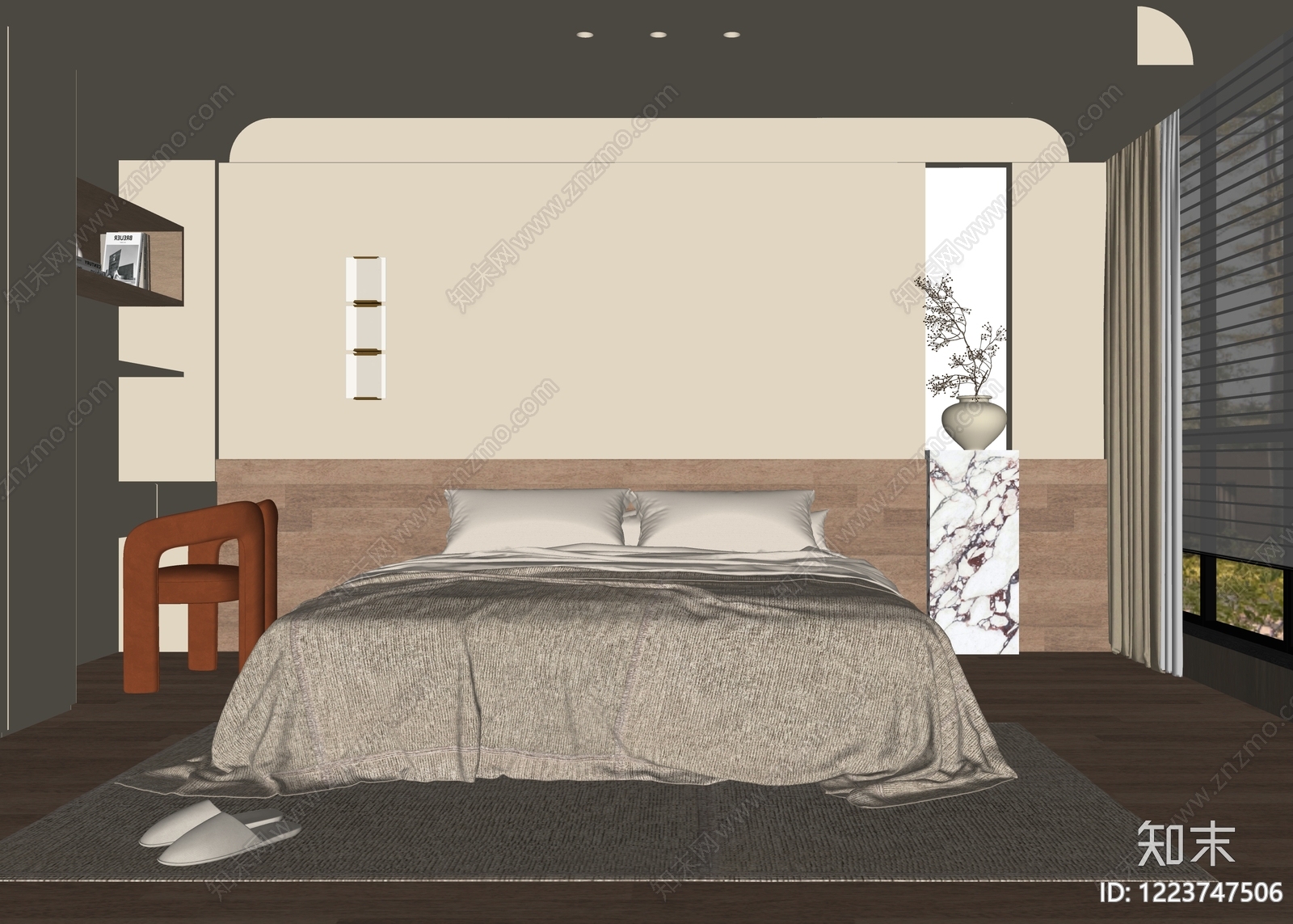 奶油风家居卧室SU模型下载【ID:1223747506】