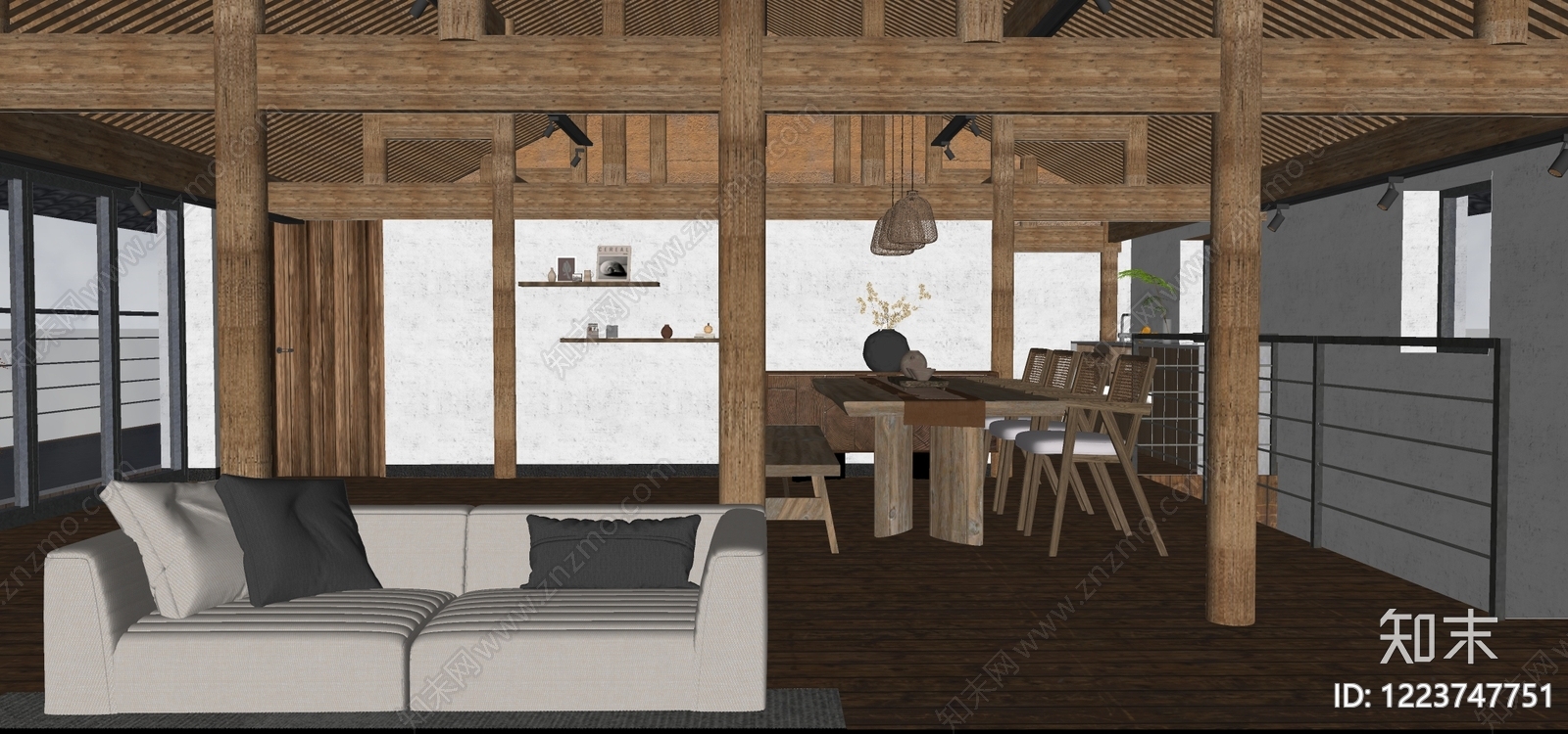 侘寂客餐厅SU模型下载【ID:1223747751】