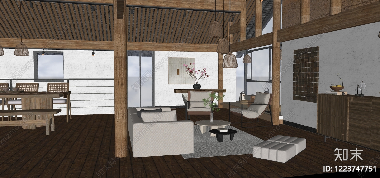 侘寂客餐厅SU模型下载【ID:1223747751】