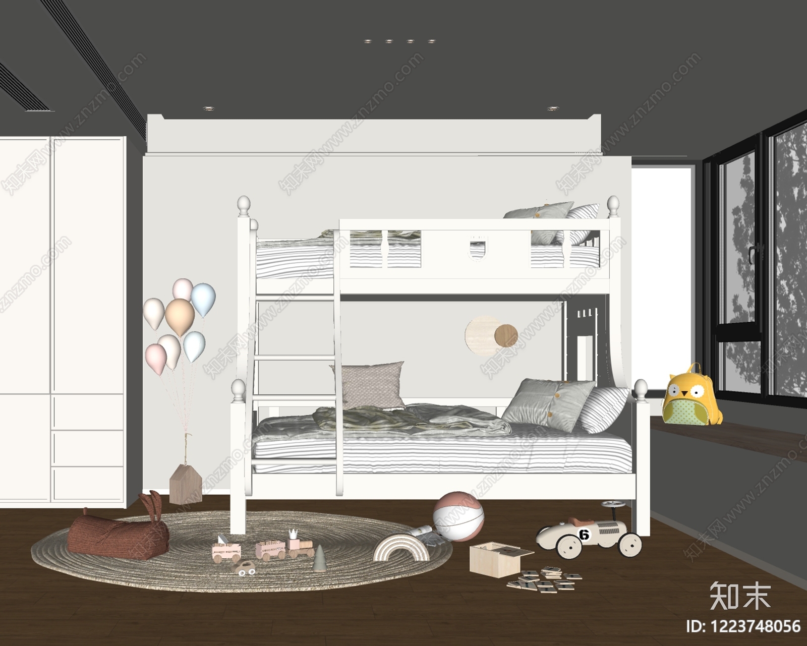奶油风上下床SU模型下载【ID:1223748056】