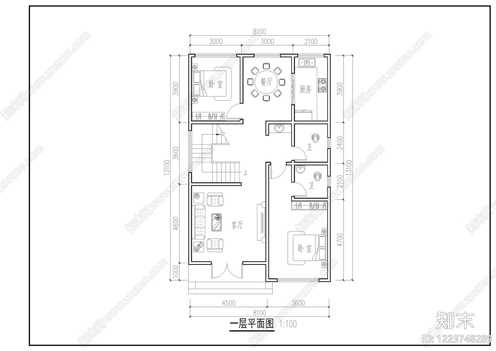 别墅建筑cad施工图下载【ID:1223748289】