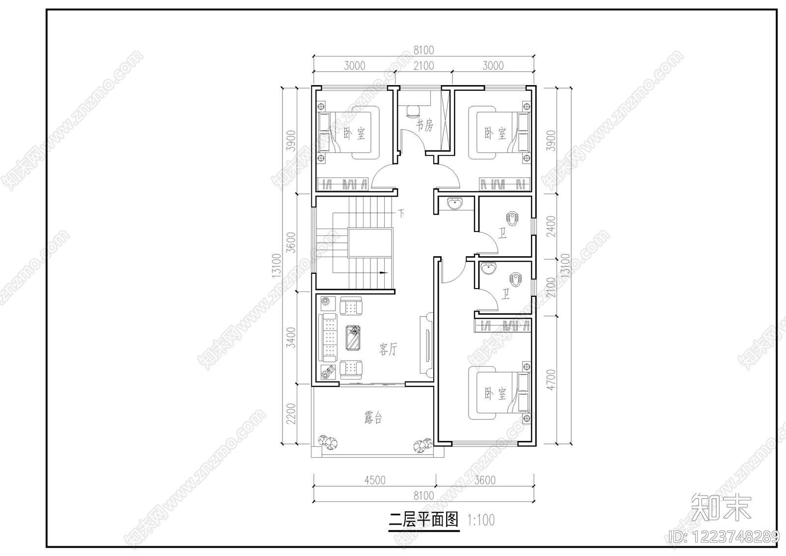 别墅建筑cad施工图下载【ID:1223748289】