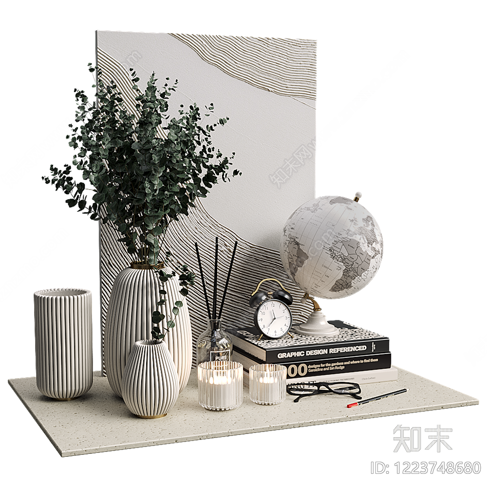 现代简约摆件组合3D模型渲染效果图