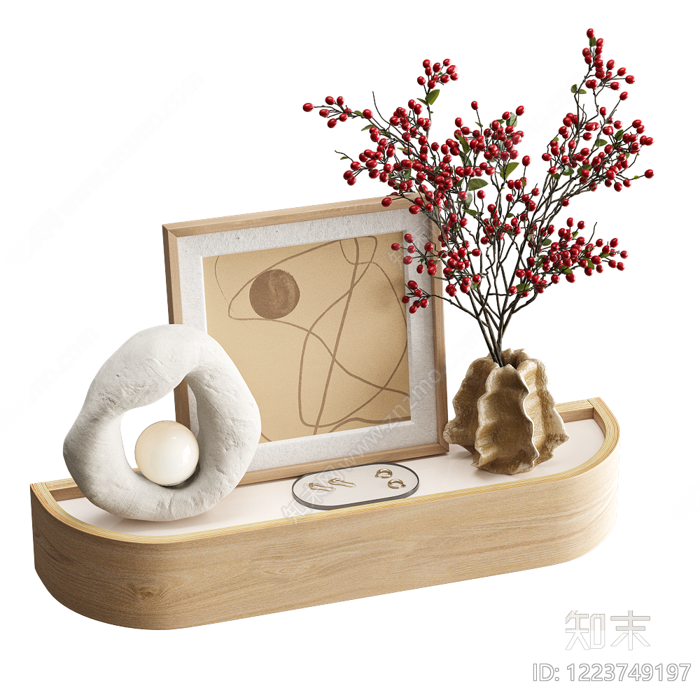 侘寂摆件组合3D模型渲染效果图