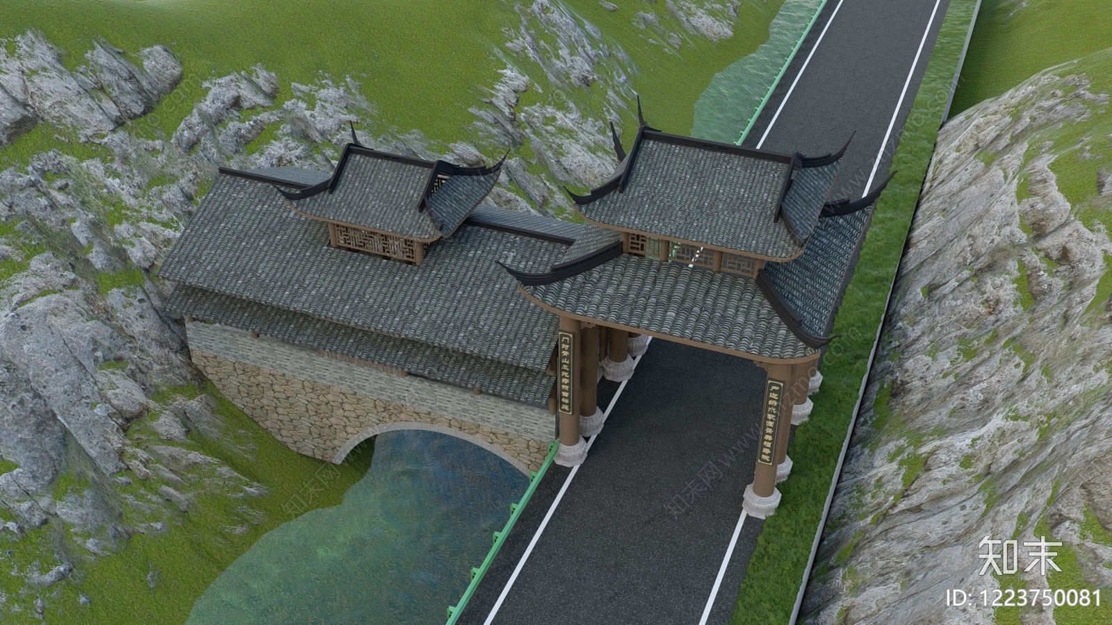 中式古建入口大门SU模型下载【ID:1223750081】