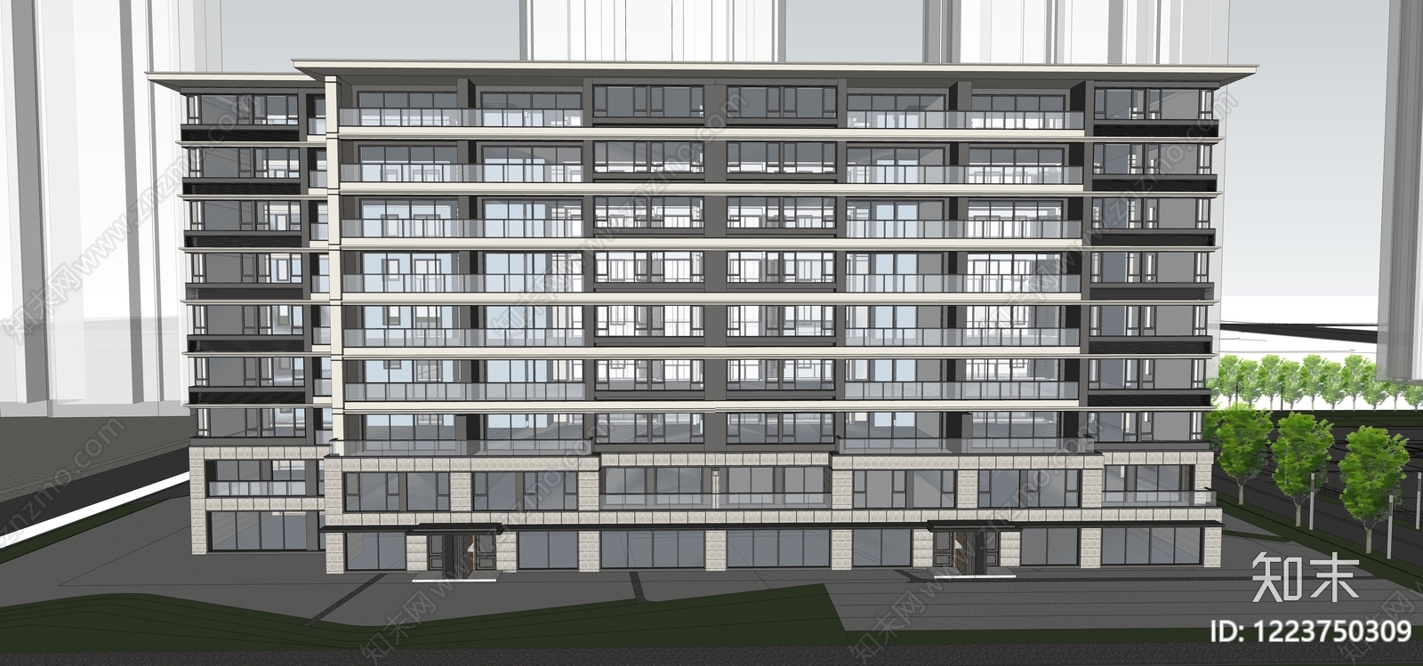 现代主义多层住宅SU模型下载【ID:1223750309】