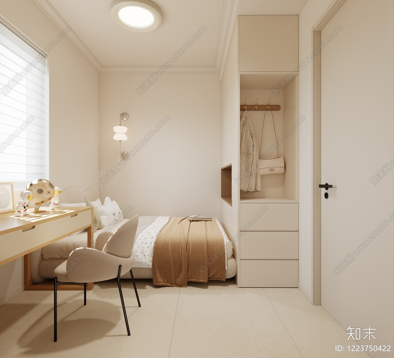 奶油风小卧室3D模型下载【ID:1223750422】