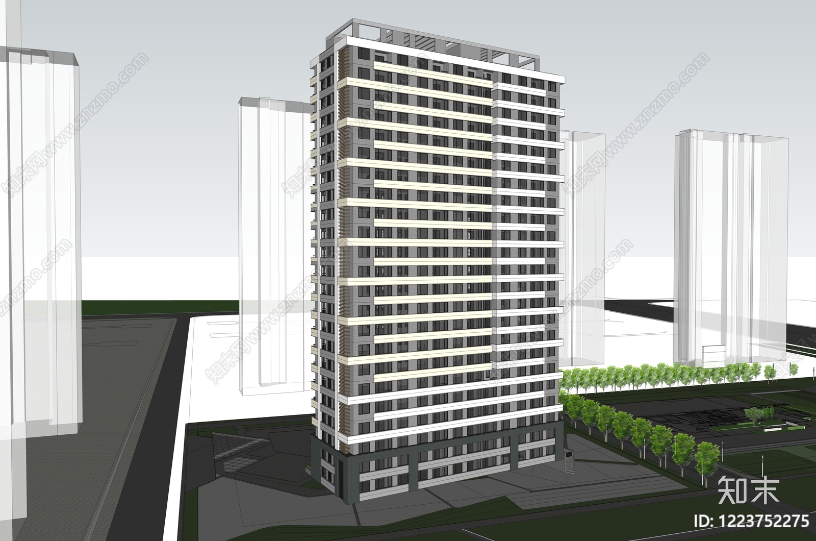现代主义小高层住宅楼SU模型下载【ID:1223752275】