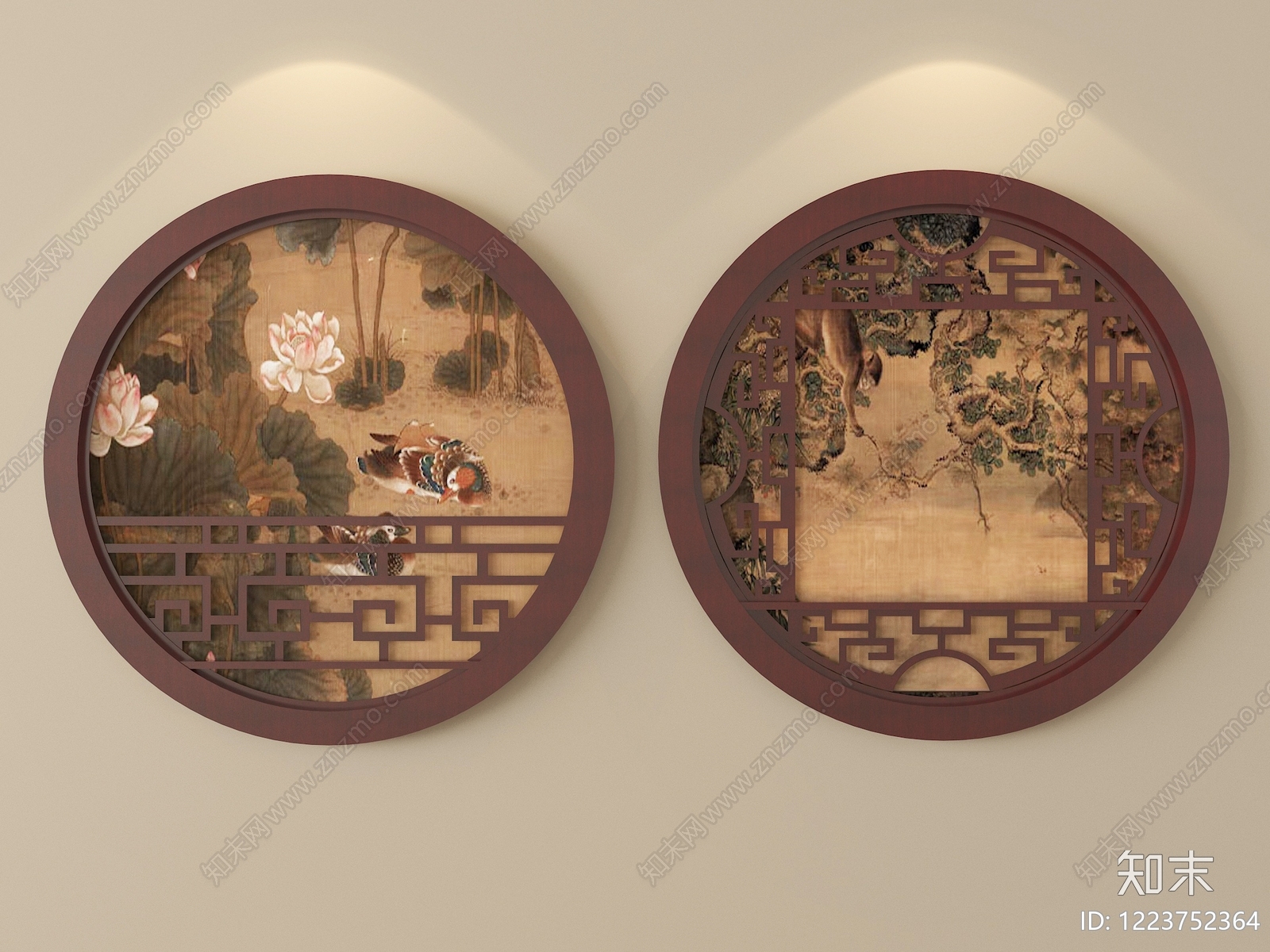 中式组合画3D模型渲染效果图