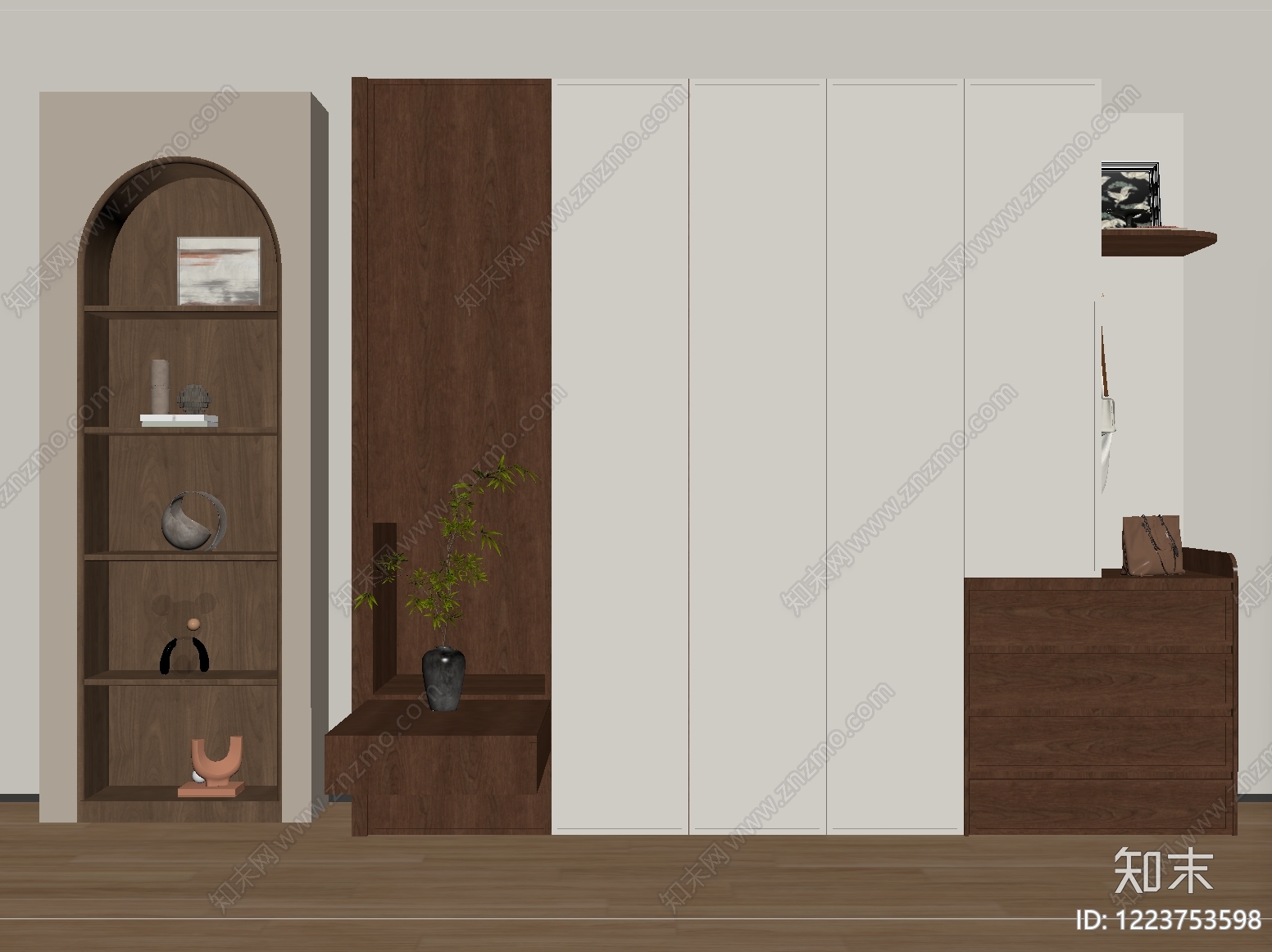 奶油风衣柜SU模型下载【ID:1223753598】