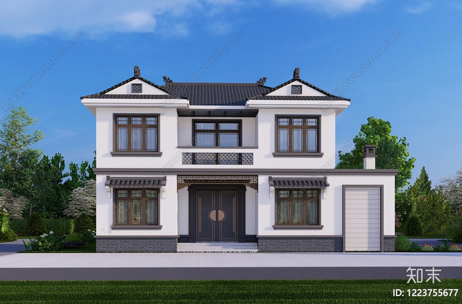 新中式别墅SU模型下载【ID:1223755677】