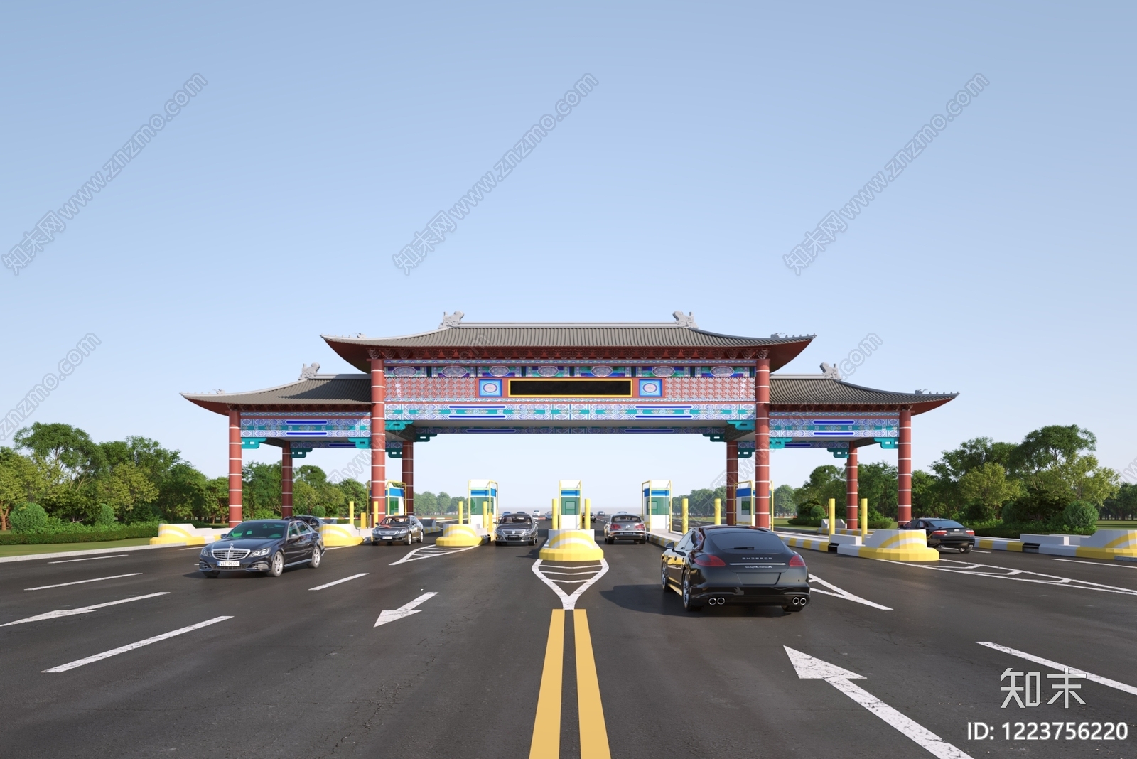 中式古建大门3D模型渲染效果图