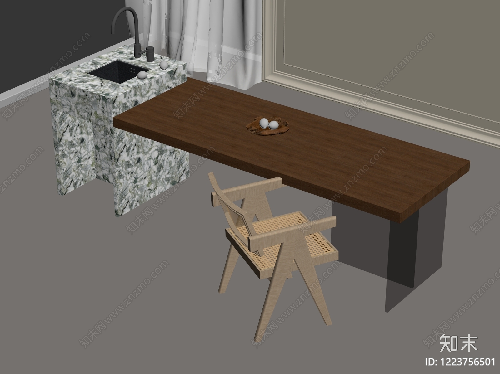 意式极简餐桌椅3D模型下载【ID:1223756501】