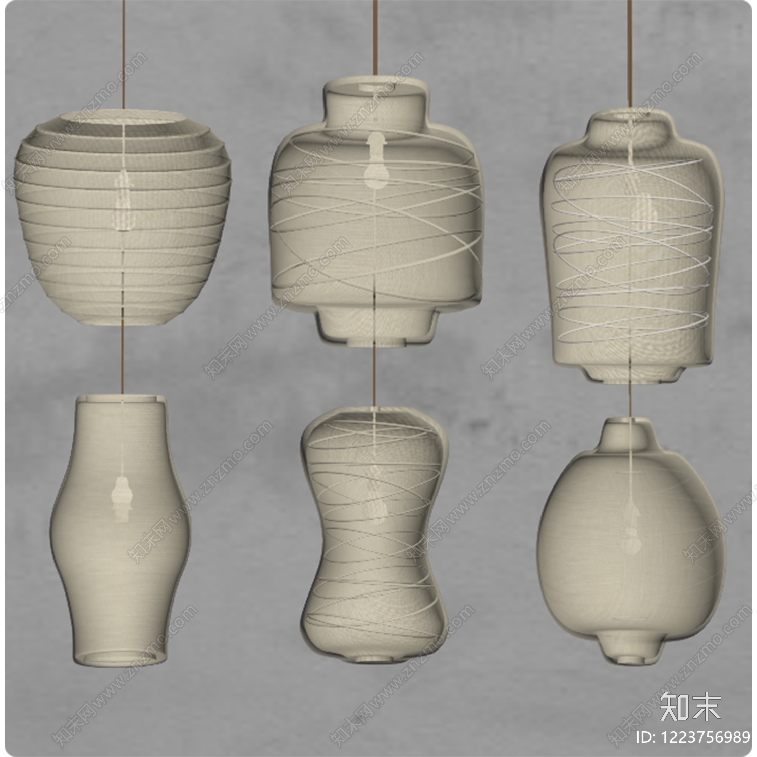 日式灯具组合3D模型下载【ID:1223756989】