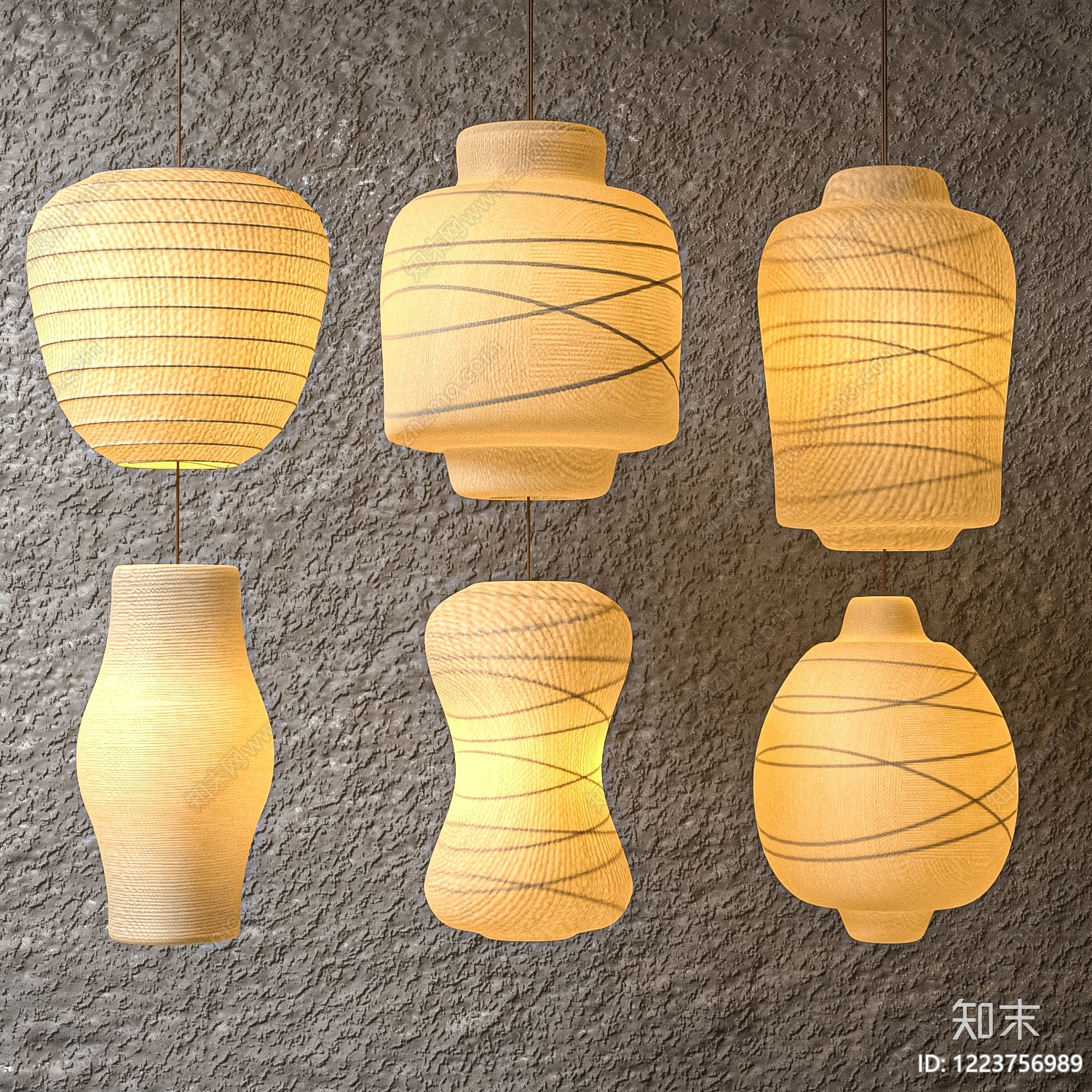 日式灯具组合3D模型下载【ID:1223756989】
