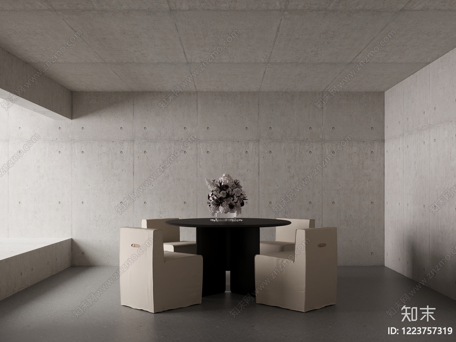 极简圆桌餐厅3D模型渲染效果图