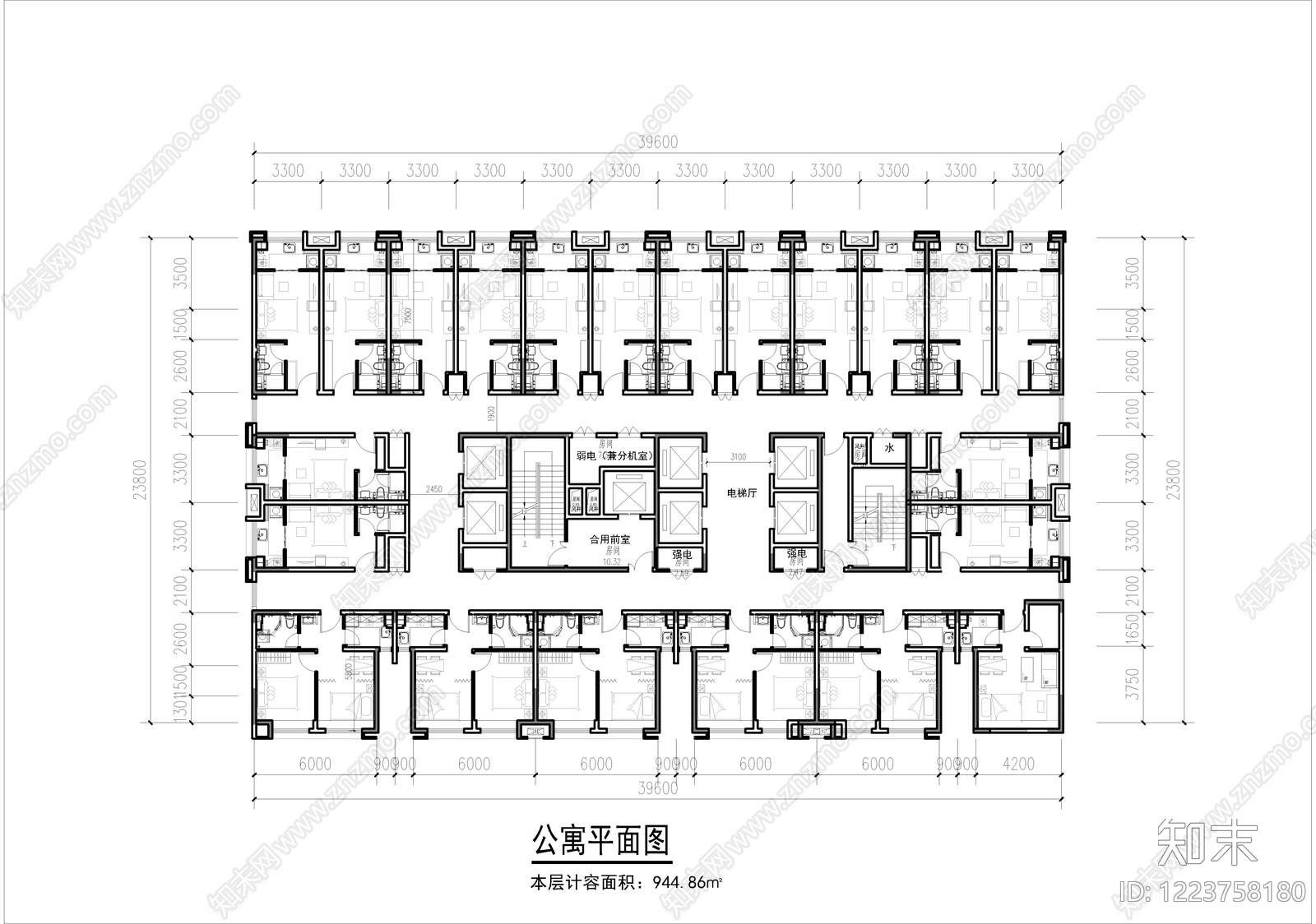 公寓建筑cad施工图下载【ID:1223758180】