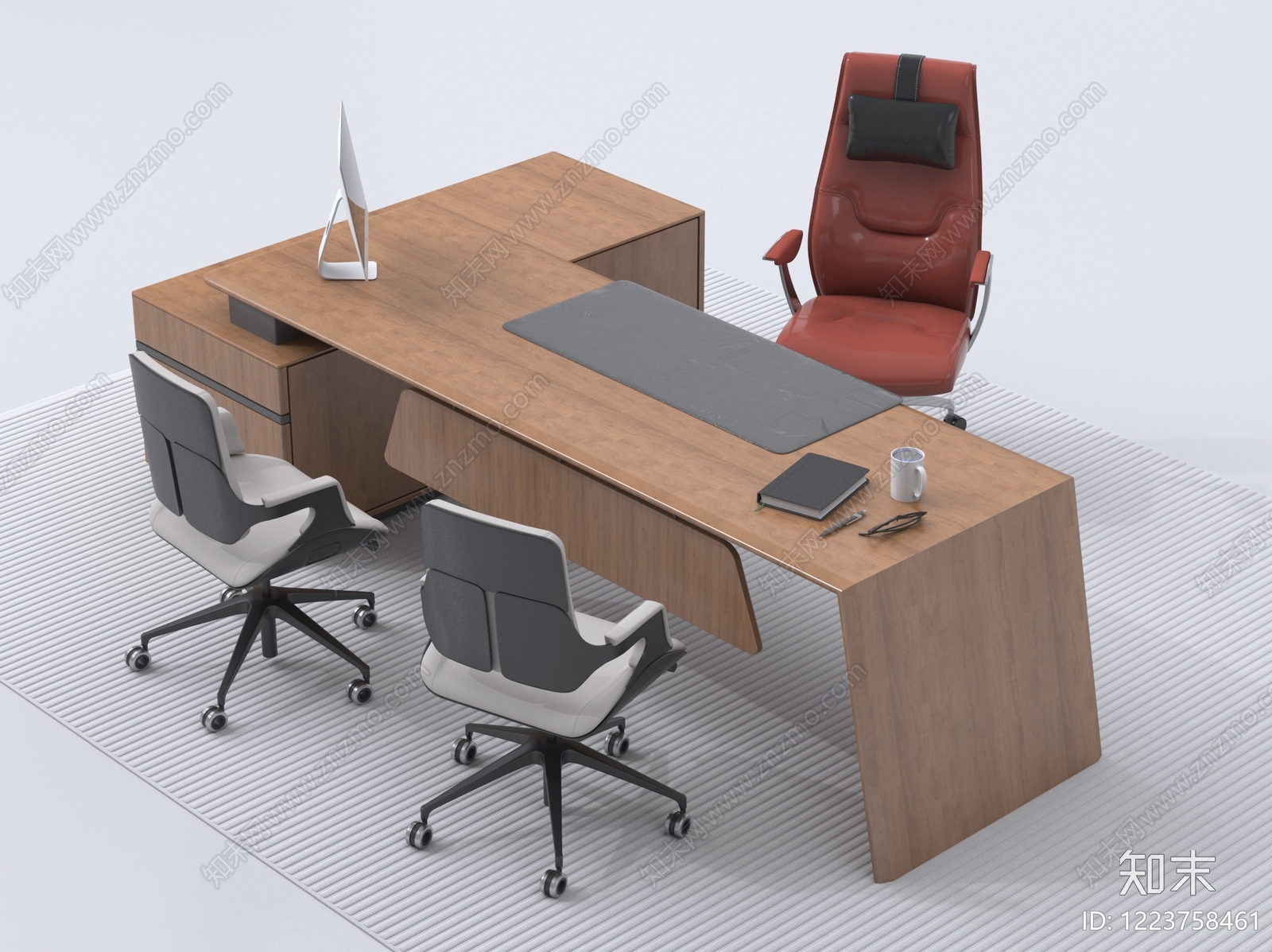 现代简约办公桌椅3D模型渲染效果图