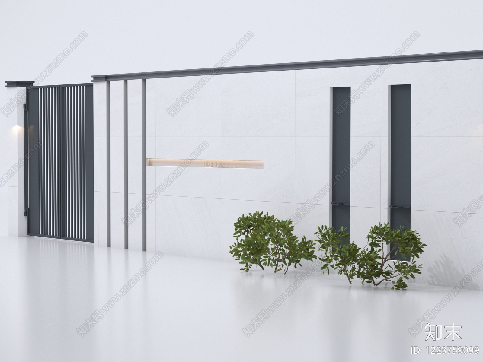 极简围墙3D模型渲染效果图