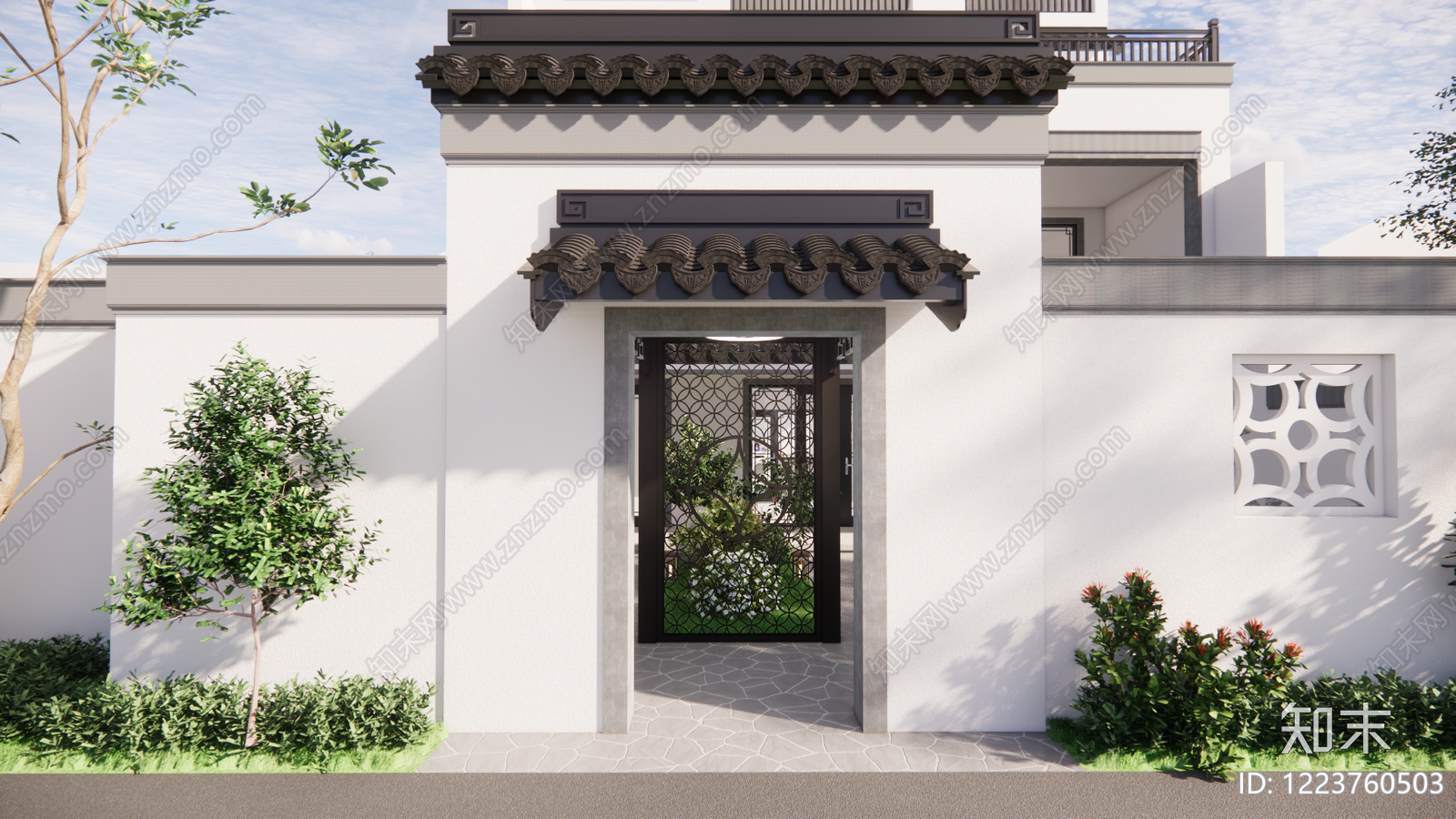 新中式别墅庭院SU模型下载【ID:1223760503】