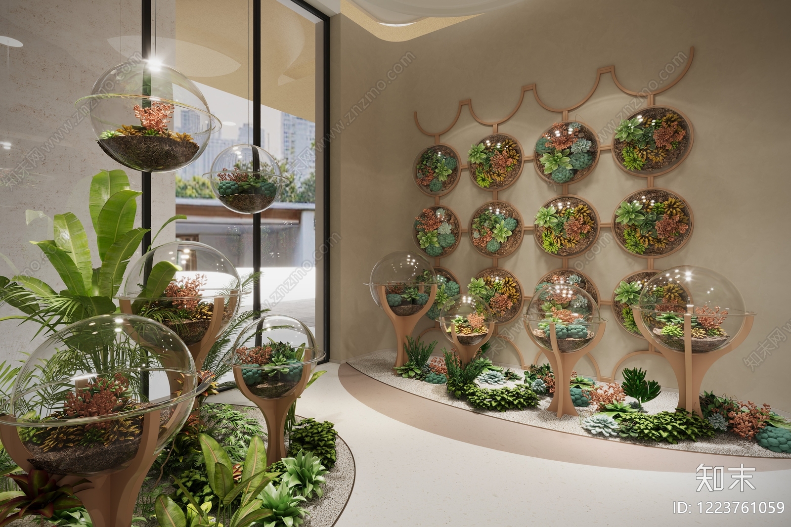 奶油风艺术展厅3D模型渲染效果图