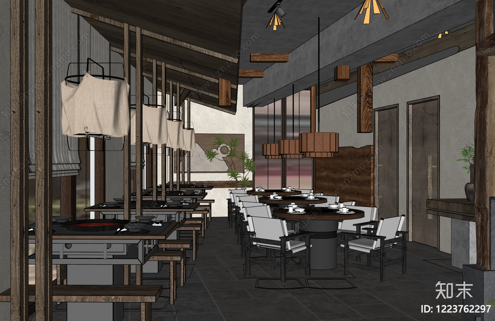 新中式火锅店SU模型下载【ID:1223762297】