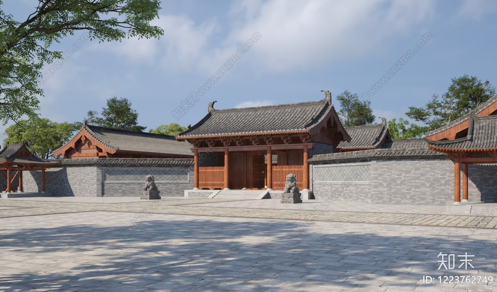 中式古建四合院3D模型渲染效果图
