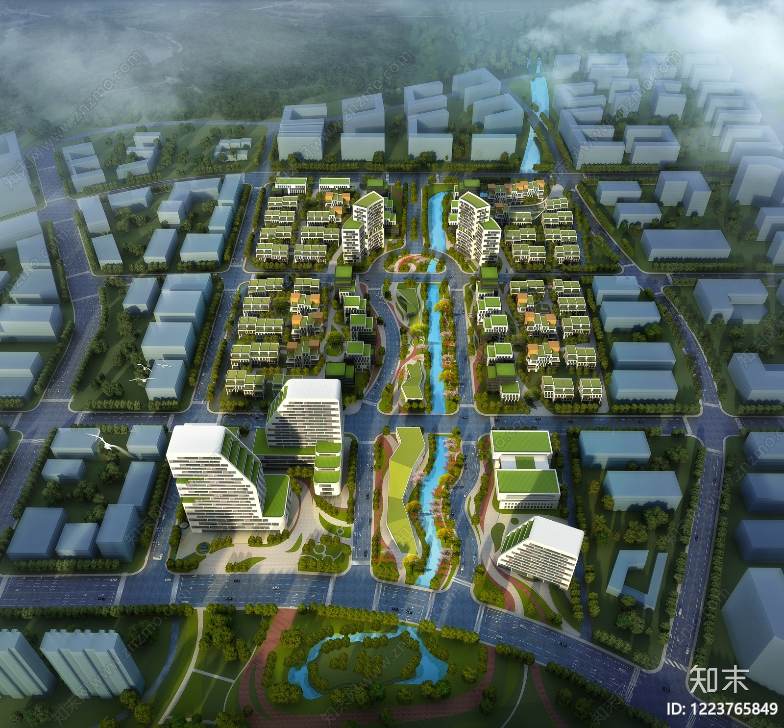 现代主义产业园办公楼SU模型下载【ID:1223765849】