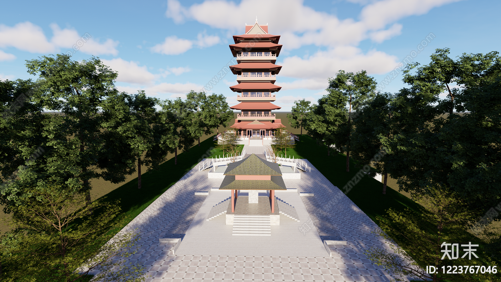 中式古建古建筑SU模型下载【ID:1223767046】